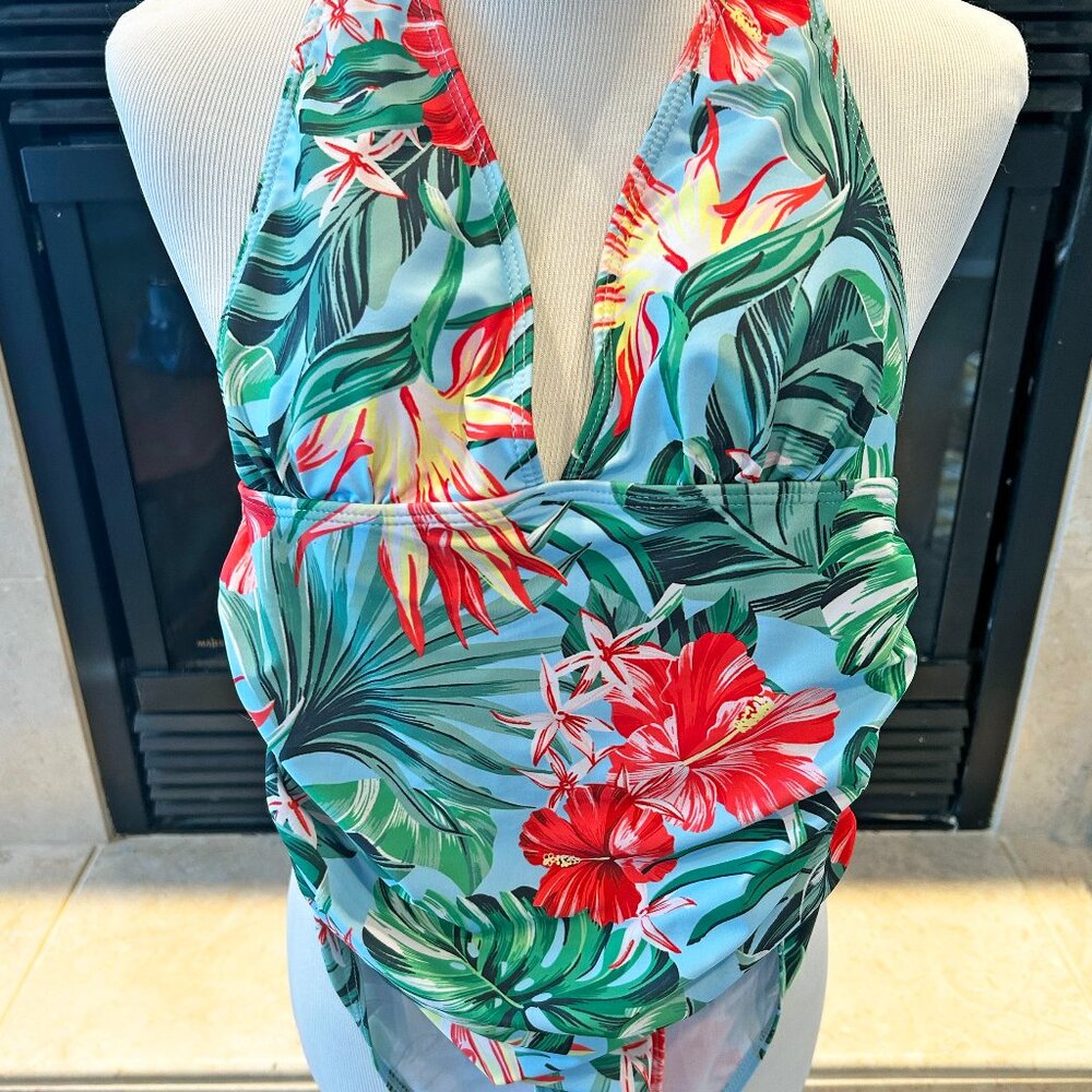 One-Piece Floral Swimsuit with Cover Up